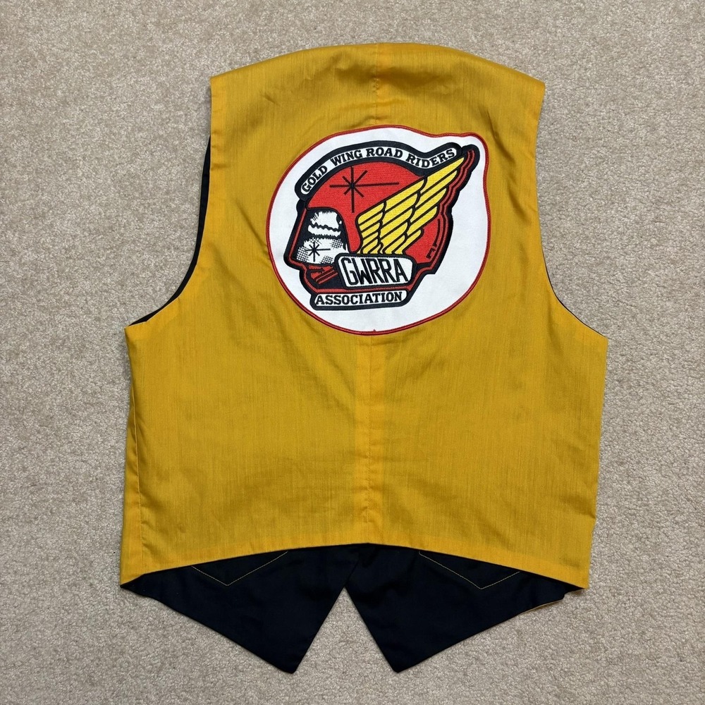 Vtg GWRRA Gold Wing Vest Mens Small Yellow Biker Snap Motorcycle Patches 70s 80s